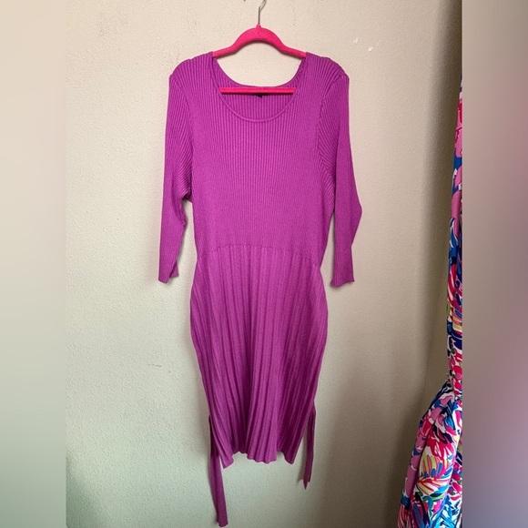 Lane Bryant Orchid Pink Ribbed Knit Belted Fit & Flare Sweater Midi Dress 18/20 - Picture 3 of 9